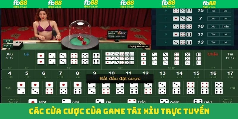 Tài Xỉu Trực Tuyến - Bộ Môn Đỏ Đen Ăn Khách Nhất Tại FB88 3 Một vài cửa đặt có trong tài xỉu